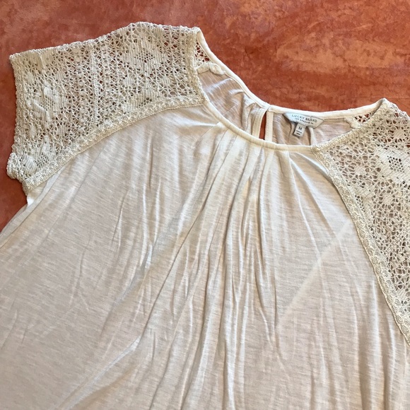 Lucky Brand ⚜️ Open Knit Cap Sleeve Heathered Top - Picture 2 of 12